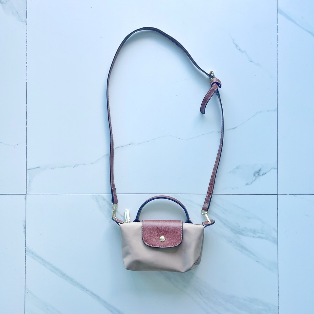 Tan nylon crossbody purse mini small top handle strap removable - Picture 7 of 9